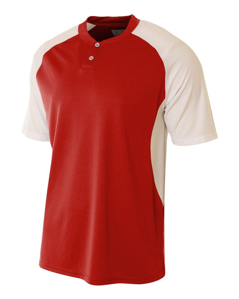 A4 2-Button Henley w/ Contrast Stretch Mesh (N3315), Color 'Scarlet/White'